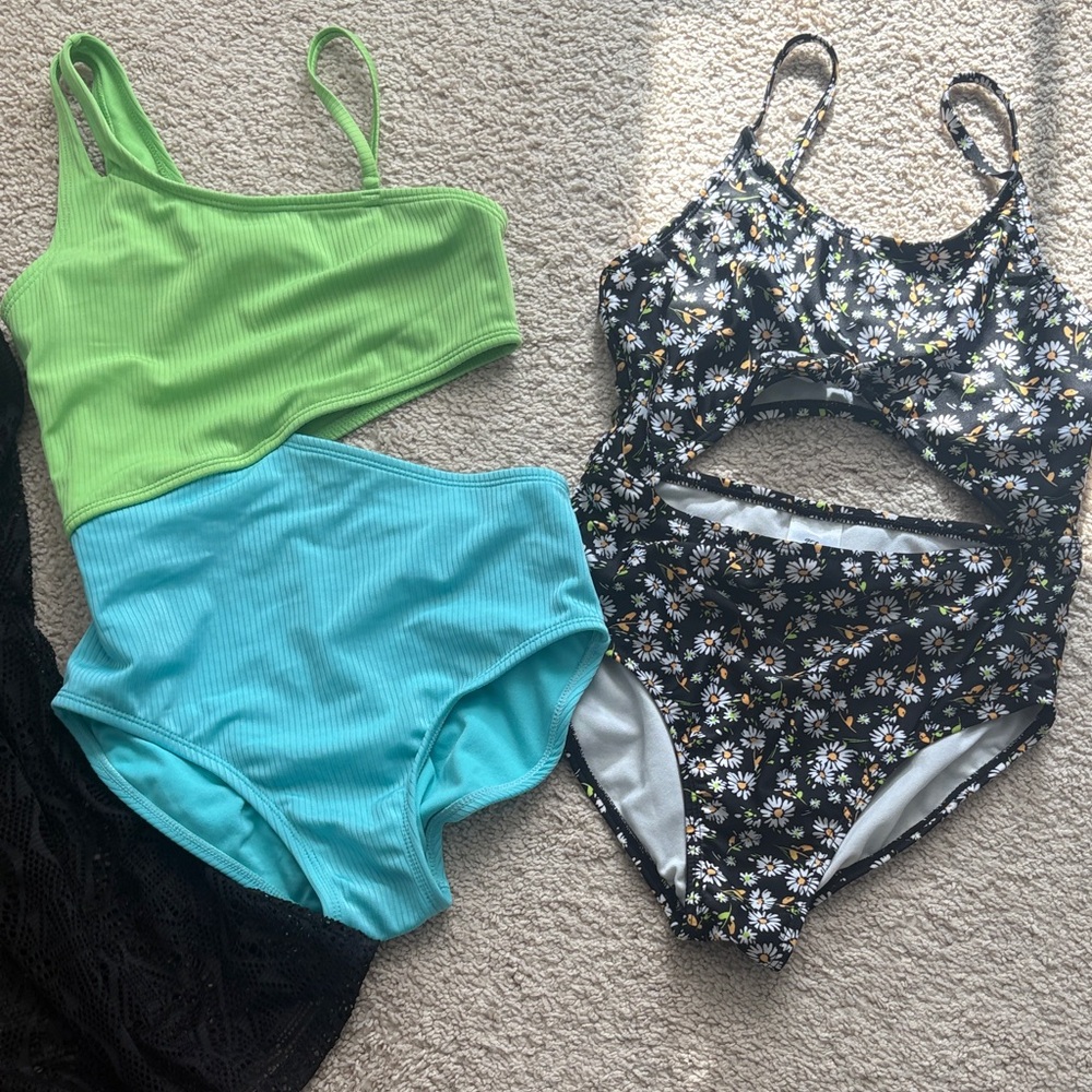 art class Kids Swim One Piece Set - Green, Blue, Black Floral
